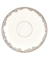 Fresh as a daisy. Fields of free-form blossoms edged in polished platinum embellish the striking white Silver Bouquet saucer from L by Lenox dinnerware. The dishes have a classic silhouette in bone china that balances the contemporary florals, delivering timeless elegance to every meal and occasion. Qualifies for Rebate