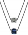 Double up. A duo of chains adorned with baguette barrels in blue and black add sophisticated style to this Kenneth Cole New York necklace. Crafted in hematite tone mixed metal. Approximate length: 16 inches + 3-inch extender.