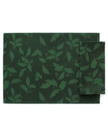 Dress your table with lustrous grace in a gorgeous holiday hued placemat from Lenox. The finely textured holly damask pattern brings elegance and holiday cheer to your Christmas meal. Dress your table with lustrous grace in a gorgeous holiday hued placemat from Lenox. The finely textured holly damask pattern brings elegance and holiday cheer to your Christmas meal.