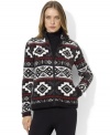 Lauren Ralph Lauren's lightweight fleece mockneck jacket gets a charming update from an allover Fair Isle pattern.