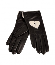 Show your romantic side with Diane von Furstenbergs sleek leather locket gloves, a playfully chic accessory with that cool mod feel - Black leather gloves, parchment white trim, stitching and leather locket detail - Team with flawless winter coats and sleek cashmere scarves Show your romantic side with Diane von Furstenbergs sleek leather locket gloves, a playfully chic accessory with that cool mod feel - Black leather gloves, parchment white trim, stitching and leather locket detail - Team with flawless winter coats and sleek cashmere scarves
