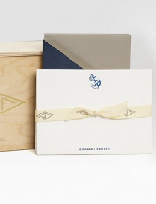 Original Charles Fradin illustrations on high-quality cotton paper, folded over to create a thoughtful, highly personal card. Includes 18 cards and matching envelopes.Packaged in gold-stamped wood boxCard measurement folded: 6½ X 4¾Made in USA Original Charles Fradin illustrations on high-quality cotton paper, folded over to create a thoughtful, highly personal card. Includes 18 cards and matching envelopes.Packaged in gold-stamped wood boxCard measurement folded: 6½ X 4¾Made in USA