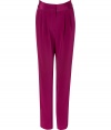 Work a vivid color pop into your luxe tailored look with Sophie Theallets bright purple harem pants, an exquisitely crafted choice with that distinctively French feel - Flat waistband, tonal satin trim throughout, pleated front, side slit pockets, hidden hook closure, printed lining detail - Softly tailored, relaxed fit - Wear with fitted tops, sleek leather accessories, and statement jewelry