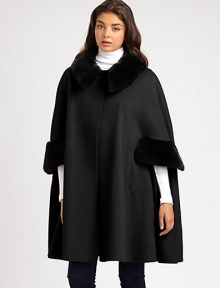 EXCLUSIVELY AT SAKS.COM. A sumptuous wool and cashmere design trimmed in dyed rabbit fur.Oversized dyed rabbit collarThree-quarter sleeves with dyed rabbit cuffsFront snap closureSlash pocketsAbout 36 from shoulder to hemFully linedSpecialist dry cleanImportedRabbit fur origin: China