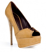 Bring stylish pizzazz to your day or evening look in these party-ready peep-toe platforms from Giuseppe Zanotti - Peep-toe, lace-up front detail, high wooded stiletto heel, front platform, contrast stitching - Style with nude fishnets, a curve-hugging sheath dress, and a bold-shoulder blazer