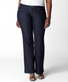 Flaunt your curves in Levi's plus size boot cut jeans, featuring a waist hugging fit.