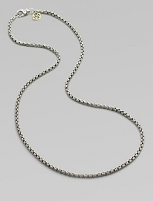 A delicate box-link design in sterling silver, lovely worn alone, even lovelier when you add a jeweled enhancer. Sterling silver with 18k gold accent Length, about 18 Lobster clasp Made in USA A delicate box-link design in sterling silver, lovely worn alone, even lovelier when you add a jeweled enhancer. Sterling silver with 18k gold accent Length, about 18 Lobster clasp Made in USA