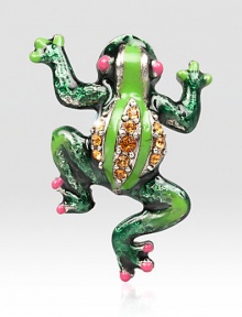 From the Pins Collection, add a glimmering flourish to any outfit with the Peter Frog Tack Pin.Enamel and crystalSilvertoneHandmade, hand-enameled and hand-set1L X .75WImported From the Pins Collection, add a glimmering flourish to any outfit with the Peter Frog Tack Pin.Enamel and crystalSilvertoneHandmade, hand-enameled and hand-set1L X .75WImported