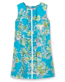 Let the sun shine with this lovable Lilly Pulitzer ruffle dress sporting a playful floral print and a bright ribbon stripe. Let the sun shine with this lovable Lilly Pulitzer ruffle dress sporting a playful floral print and a bright ribbon stripe.