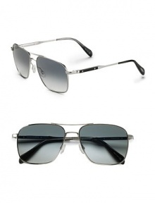 Look sleek with these polished double-bridge aviators. Available in silver with chrome sapphire lens. Metal frames 100% UV protection Imported Look sleek with these polished double-bridge aviators. Available in silver with chrome sapphire lens. Metal frames 100% UV protection Imported
