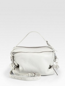 Supple wrinkled leather is an easy style with convenient detachable handle and strap.Detachable adjustable top handle, 4½-8 dropDetachable adjustable shoulder strap, 24-27 dropTop zip closureOne outside zip pocketOne inside zip pocketFully lined10W X 6H X 3½DImported Supple wrinkled leather is an easy style with convenient detachable handle and strap.Detachable adjustable top handle, 4½-8 dropDetachable adjustable shoulder strap, 24-27 dropTop zip closureOne outside zip pocketOne inside zip pocketFully lined10W X 6H X 3½DImported