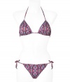 Stylish bikini made ​.​.of fine, pink stretch nylon - Typical colorful Matthew Williamson print mix - Tight triangle top with padded cups and slim straps - makes a feminine d?collet? - Sexy panty, slim, with side strings to tie - A hit bikini for women with dream figures