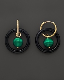 Lisa Nik Earth & Sea Malachite Triple Hoop Earrings with Diamonds