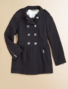 A sophisticated, skirt-inspired silhouette features traditional trench styling and zippered details.Shoulder epaulettesShirt collarLong sleeves with zippered cuffsDouble-breasted button frontBanded waistAngled pockets with zip closureSkirted bottomFully lined70% virgin wool/20% polyamide/10% cashmereHand washImported Please note: Number of buttons may vary depending on size ordered. A sophisticated, skirt-inspired silhouette features traditional trench styling and zippered details.Shoulder epaulettesShirt collarLong sleeves with zippered cuffsDouble-breasted button frontBanded waistAngled pockets with zip closureSkirted bottomFully lined70% virgin wool/20% polyamide/10% cashmereHand washImported Please note: Number of buttons may vary depending on size ordered.