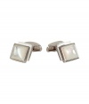 Add a gentlemanly accent to your formal look with these luxe cufflinks from Neil Barrett - Silver-tone square cufflinks with white pearly stone - Pair with a slim suit and a patterned button down