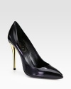 A sleek metal heel heightens this point toe pump in lustrous Italian leather. Metal heel, 4¼ (110mm)Leather upperPoint toeLeather lining and solePadded insoleMade in Italy