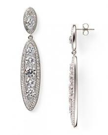 Shape meets sparkle on these silvery drop earrings from Lora Paolo, featuring inset crystals and a linear design. This pair perfects elegant evening accessorizing.