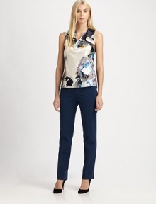 Modern pants with a hint of stretch and strategic back seams offering an impeccable fit and look. Hook-and-eye closureZip flySlash pocketsFloral-print on frontSolid backInseam, about 3171% viscose/24% nylon/5% elastaneDry cleanImported of Italian fabric Model shown is 5'10 (177cm) wearing US size 4. 