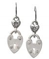 Take it to the heart. Fossil's adorable earring style features a double heart design. One heart highlights a chic, cut-out keyhole, while the other sparkles with the addition of a crystal accent. Crafted in vintage silver tone mixed metal on fishwire. Approximate drop: 1-3/8 inches.