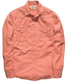 This vintage-inspired work shirt from Lucky Brand Jeans has plenty of western feel for your cool casual look. This vintage-inspired work shirt from Lucky Brand Jeans has plenty of western feel for your cool casual look.