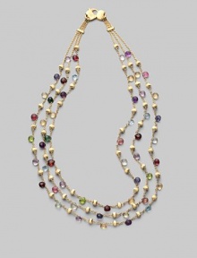 Three delicate strands of 18k gold offer a rainbow of gold beads and faceted semi-precious gemstones.May include tourmaline, quartz, peridot, rhodolite, garnet, iolite, tanzanite, aquamarine, apatite, topaz, citrine and amethyst. 18k yellow gold Length, about 16½ Lobster clasp Made in ItalyPlease note: Stones may vary. Three delicate strands of 18k gold offer a rainbow of gold beads and faceted semi-precious gemstones.May include tourmaline, quartz, peridot, rhodolite, garnet, iolite, tanzanite, aquamarine, apatite, topaz, citrine and amethyst. 18k yellow gold Length, about 16½ Lobster clasp Made in ItalyPlease note: Stones may vary.