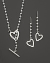 From the Toggle Heart collection, a set of sterling silver heart earrings and necklace with signature toggle heart closure.