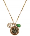 Green is good in this charm necklace from Lucky Brand. Crafted from gold-tone mixed metal, the necklace is adorned with semi-precious dyed jade accents. Item comes packaged in a signature Lucky Brand Box. Approximate length: 30 inches. Approximate drop: 1-1/4 inches.