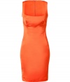 With a plunging balconette neckline and form-fitting silhouette, Just Cavallis radiant fire orange dress puts a sultry spin on cocktail hour - Balconette neckline, thick straps, hidden back zip - Form-fitting - Wear with metallic clutches and jet black platform heels