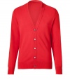 Bring bold style to your casual look with this vibrant-hued cotton cardigan from PS Paul Smith -V-neck, front button placket, ribbed cuffs and hem - Pair with a crisp button down, slim trousers, and oxfords