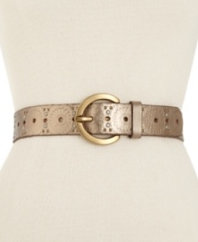 Playful and fiercely fashionable. Medallion perforations lend charm to this leather belt by Fossil. Playful and fiercely fashionable. Medallion perforations lend charm to this leather belt by Fossil.