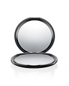 A slim, glossy MAC black round compact featuring two mirrors. One side magnifies for close-ups, the other provides a standard true-to-life image. Flexible in use: props up, lies flat Pops easily into kit, bag or pocket. A slim, glossy MAC black round compact featuring two mirrors. One side magnifies for close-ups, the other provides a standard true-to-life image. Flexible in use: props up, lies flat Pops easily into kit, bag or pocket.
