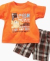 Hook, line and sinker. Everyone will be hooked when they see him in this adorable tee shirt and plaid short set from Kids Headquarters.