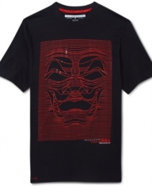 A uniquely awesome wave and face graphic covers the front of this cozy Sean John tee. A uniquely awesome wave and face graphic covers the front of this cozy Sean John tee.
