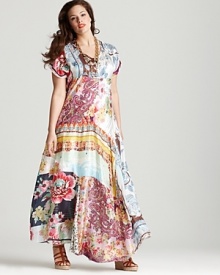 Johnny Was Collection Plus Size Patchwork Print Silk Maxi Dress Johnny Was Collection Plus Size Patchwork Print Silk Maxi Dress