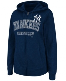 Give it up for the team you love. This Majestic Apparel Yankees hoodie is the ultimate show of support--fitted for a woman's body. Give it up for the team you love. This Majestic Apparel Yankees hoodie is the ultimate show of support--fitted for a woman's body.