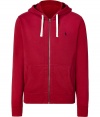 Casual hooded zip-up jacket in red cotton blend - Classically sporty slim cut, with long sleeves, zip closure and pouch pockets on either side - Drawstring hood - Embroidered Polo logo at chest - A great basic ideal for leisure and sports - Versatile, relaxed style compliments all casual looks, including jeans, chinos and workout gear