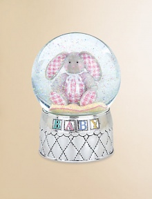 From the Gingham Bunny Collection. Rotating to the soothing tune of Brahms' Lullaby, it's sure to delight baby girls.Silverplated base6.5 HEnamel B-A-B-YEnhanced with swirling glitter insideElegantly packaged for gift-givingImported From the Gingham Bunny Collection. Rotating to the soothing tune of Brahms' Lullaby, it's sure to delight baby girls.Silverplated base6.5 HEnamel B-A-B-YEnhanced with swirling glitter insideElegantly packaged for gift-givingImported