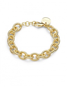 THE LOOKRibbed oval links18k goldplated settingLogo charmLobster claspTHE MEASUREMENTWidth, about ½Length, about 8ORIGINMade in Italy THE LOOKRibbed oval links18k goldplated settingLogo charmLobster claspTHE MEASUREMENTWidth, about ½Length, about 8ORIGINMade in Italy