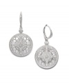 Capture a look of pure elegance. Eliot Danori's circular drop earrings feature an intricate, cut-out pattern accented by dozens of sparkling crystals. Set in silver tone mixed metal. Approximate drop: 1-3/16 inches.