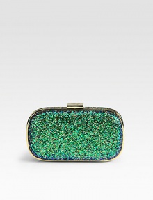 Make your evening sparkle with this glittery fabric covered frame-top bag.Top clasp closureOne inside open pocketSuede lining20W X 4H X 1½DImported Make your evening sparkle with this glittery fabric covered frame-top bag.Top clasp closureOne inside open pocketSuede lining20W X 4H X 1½DImported