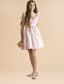 A charmingly traditional dress in crisp cotton features a dogwood floral pattern for a sweet spring and summer look.Scoopneck with ruffled trimWide straps with ruffled trimPullover styleSmocked empire waistGathered waist with full skirtFully linedCottonMachine washImported Please note: Number of buttons may vary depending on size ordered. A charmingly traditional dress in crisp cotton features a dogwood floral pattern for a sweet spring and summer look.Scoopneck with ruffled trimWide straps with ruffled trimPullover styleSmocked empire waistGathered waist with full skirtFully linedCottonMachine washImported Please note: Number of buttons may vary depending on size ordered.