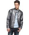 Rock n' roll your way to hip style with this pleather jacket from INC.