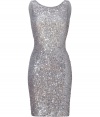 With a shimmer of allover sequinning and figure-hugging fit, Jenny Packhams sliver cocktail sheath is as eye-catching as it is exquisite - Scoop neckline, thick straps, low-cut back - Form-fitting - Wear with flawless heels and a statement metallic box clutch