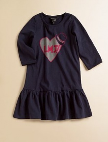 Her love for all things LMJ sings from the front of this sweet, easy knit frock.Ribbed scoop necklineLong sleeves with ribbed trimDropped waist with ruffled skirtMouse logo screen at back neckCottonMachine washImported Her love for all things LMJ sings from the front of this sweet, easy knit frock.Ribbed scoop necklineLong sleeves with ribbed trimDropped waist with ruffled skirtMouse logo screen at back neckCottonMachine washImported
