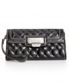 Quilty as charged! Surrender to this sleek quilted Nine West wristlet for your next date night or dinner with the girls. Silvertone hardware and a signature front plaque add the perfect finishing touches.