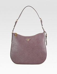 A classic style in beautiful textured saffiano lux leather.Adjustable shoulder strap, 10-11¾ dropTop zip closureOne inside zip pocketThree inside open pocketsSignature jacquard lining13W X 10¼H X 3DMade in Italy A classic style in beautiful textured saffiano lux leather.Adjustable shoulder strap, 10-11¾ dropTop zip closureOne inside zip pocketThree inside open pocketsSignature jacquard lining13W X 10¼H X 3DMade in Italy
