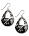 Decoratively detailed. An intricately textured surface stands out on these unique teardrop-shaped earrings from Style&co. Crafted in antique silver tone mixed metal with jet enamel, they're a chic choice for mixing and matching with your wardrobe. Approximate drop: 2 inches.