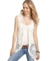 Pump boho-cool into your everyday style with this open-knit fringe vest from American Rag – a super chic reason to layer!