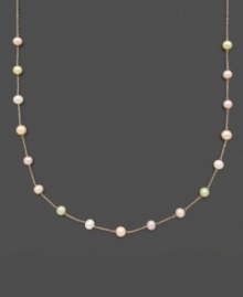A delicate string of pearls for your little lady. This illusion necklace for children features multicolored cultured freshwater pearls (5-6 mm) set in 14k gold. Approximate length: 14 inches. A delicate string of pearls for your little lady. This illusion necklace for children features multicolored cultured freshwater pearls (5-6 mm) set in 14k gold. Approximate length: 14 inches.