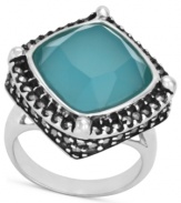 Liven your look with a chic, colorful drop. Genevieve & Grace's sparkling style combines cushion-cut blue glass (5-3/4 ct. t.w.) with glittering marcasite edges. Set in sterling silver. Size 7.